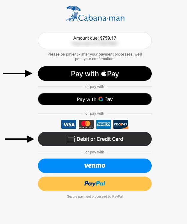 Payment page with Apple Pay, Google Pay, Debit or Credit Card, Venmo and PayPal